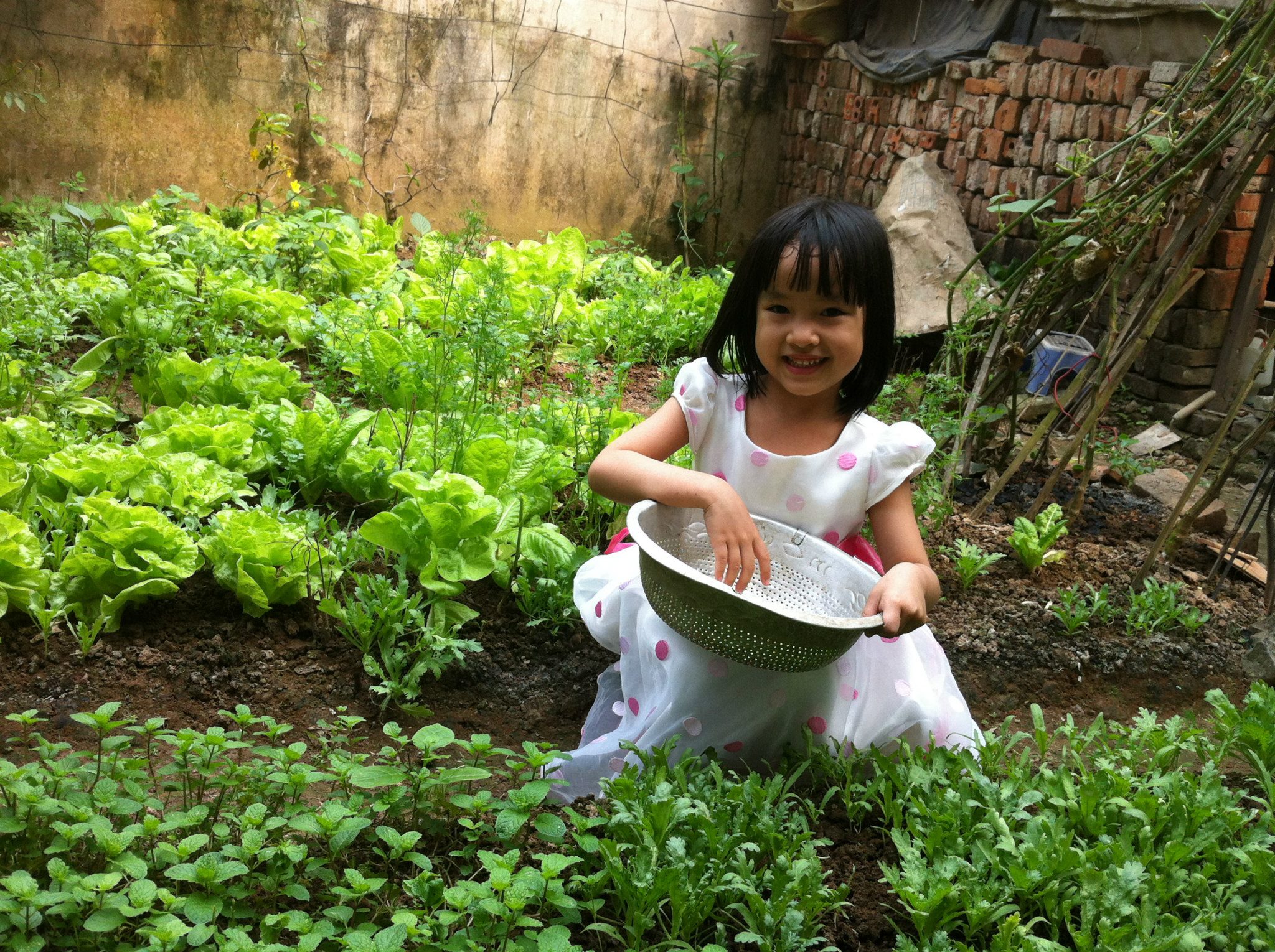 And here I am in the only princess dress—in the garden of our house in the countryside. I think this is quite an interesting contrast, isn’t it?